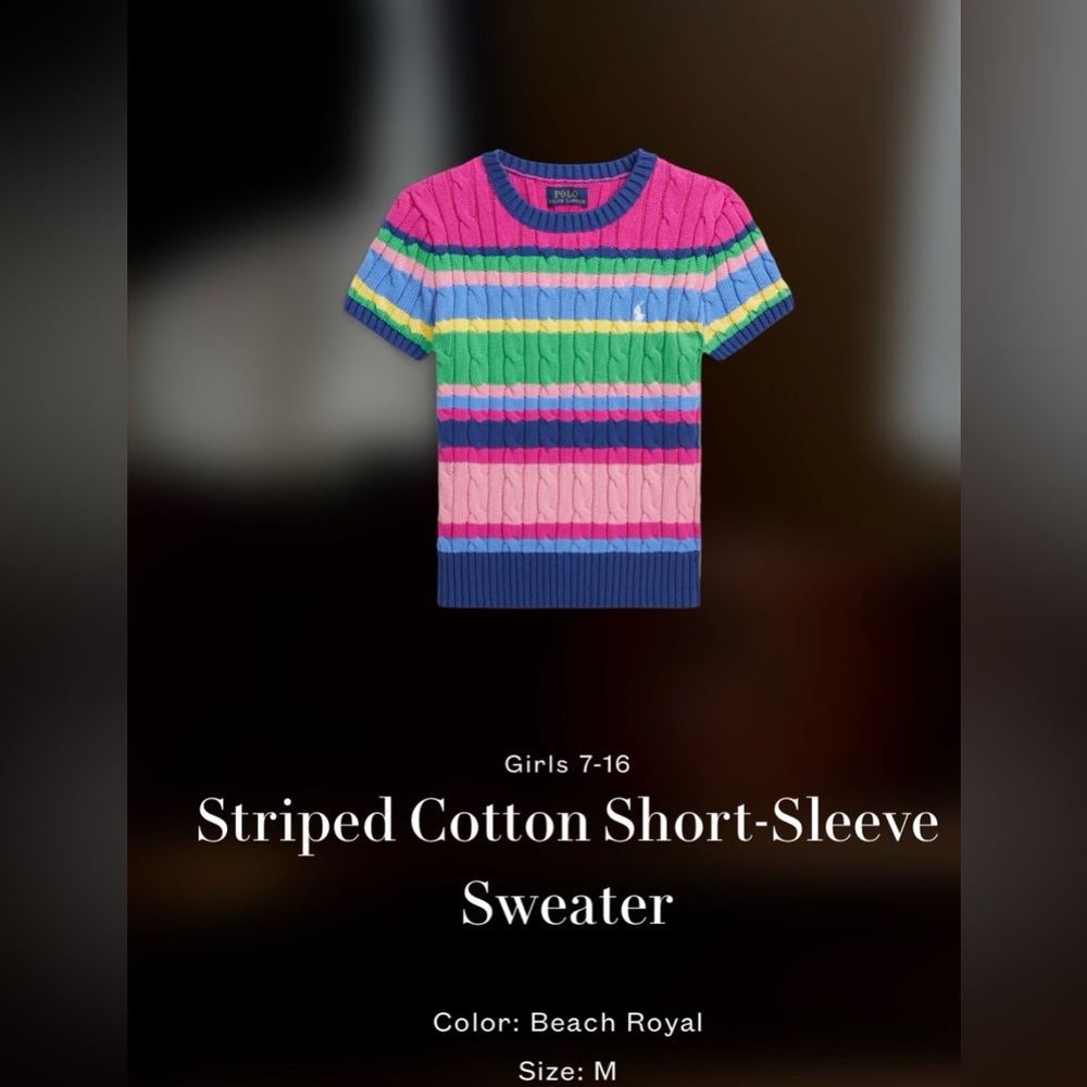 Girls Polo Size Medium 
Striped Cotton Short Sleeve Sweater
Color: Beach Royal - Picture 4 of 10